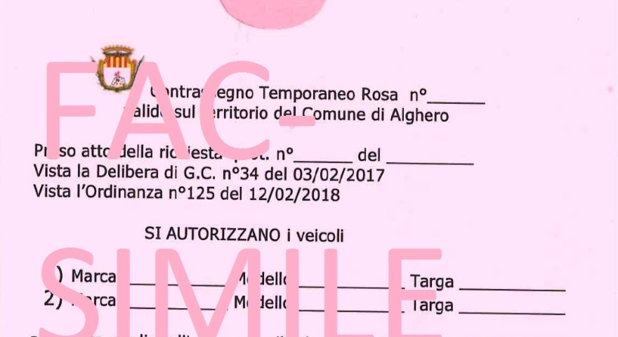 Parcheggi Rosa - contrassegno Fac simile Parcheggi Rosa - contrassegno Fac simile